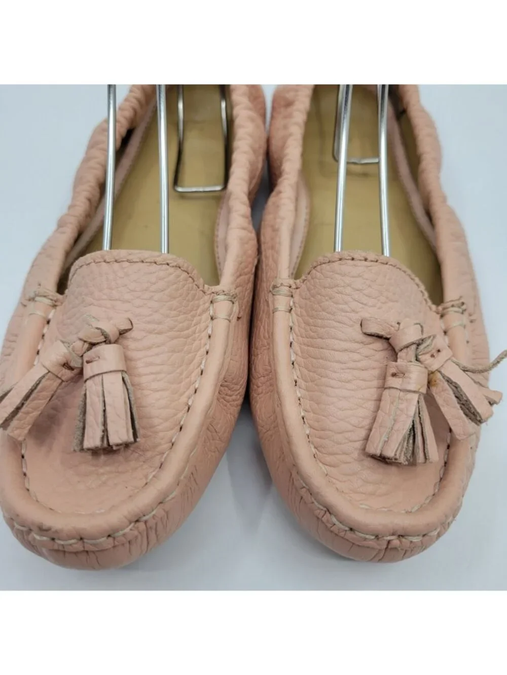 Talbots Loafers Womens Size 7.5 Light Pink Leather Tassels Elastic Flexible Sole